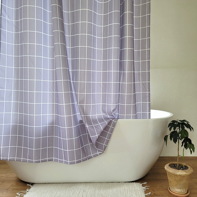 글랑앤 패브릭 방수 욕실 샤워 커튼, 체크 그레이, 1개