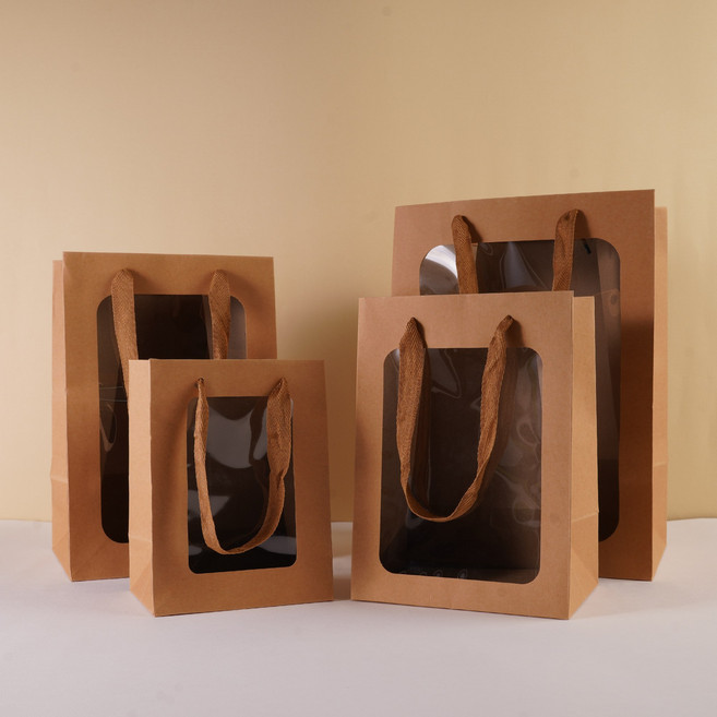 투명창 정사각 고급 미니 선물 쇼핑백 선물용 종이가방 종이백, 직사각(일반형), 크라프트