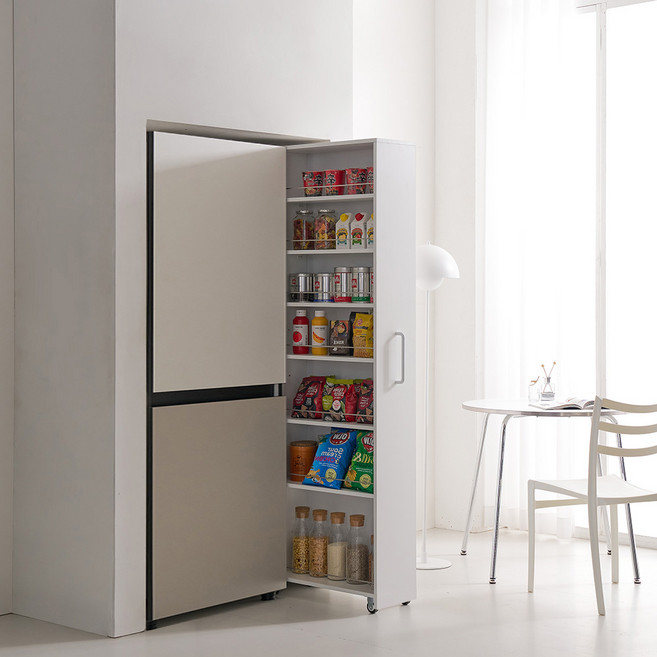 슬라이딩 틈새수납장 냉장고 틈새장 수납장 주방수납장, 코타 화이트