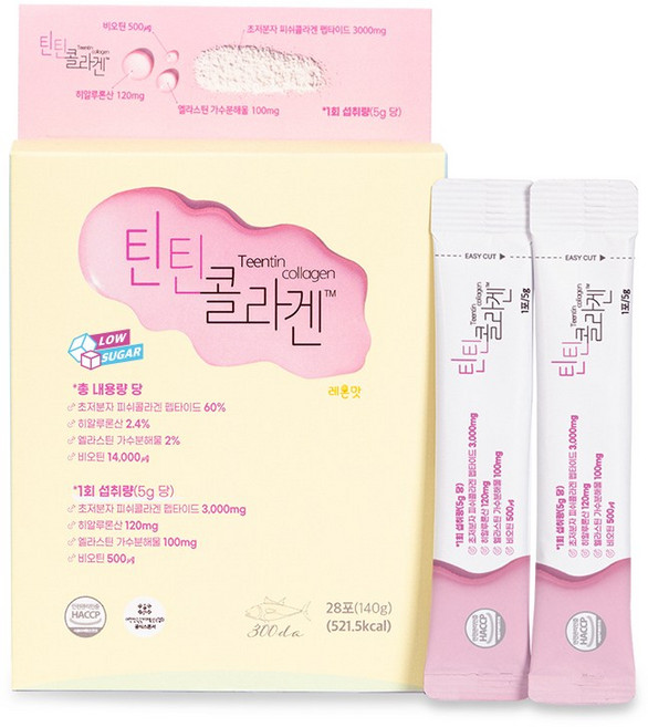 백세식품 저당 멀티 이너뷰티 초저분자 피쉬콜라겐 틴틴콜라겐 스틱 5g x 28포 HACCP인증, 140g, 5박스