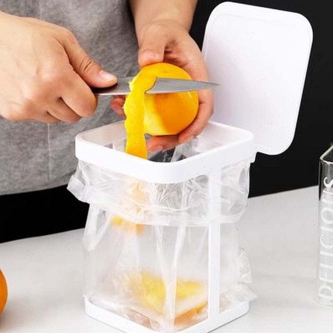 접이식 미니 데스크탑 쓰레기통 사무실 음식물 비닐 봉투 걸이 홀더, 1개, 화이트