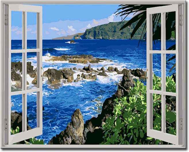 DIY캔버스페인팅 명화그리기 액자 그림 세트 유화 - 풍경 40x50, L136_창밖의 푸른바다, 1개