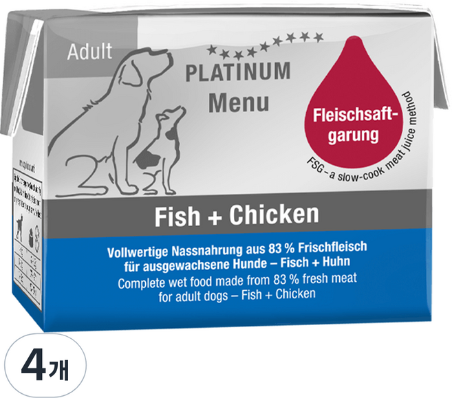 플래티넘 강아지 어덜트 메뉴 습식사료, 닭+참치, 90g, 4개
