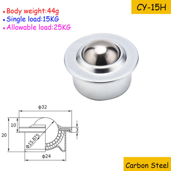 3/5개 CY-8H/12H/15H/22H/30H 볼 트랜스퍼 볼 베어링 불스아이 휠 탄소강/나일론/SUS304 스테인리스 스틸, [00] 3Pcs, [00] CY-15H Carbon Steel