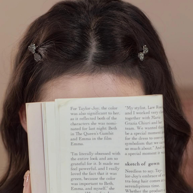 미니집게핀 큐빅 리본헤어핀 4개 세트