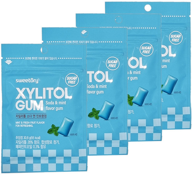 sweetory 무설탕 슈가프리 자일리톨 소다 앤 민트향 껌, 30.8g, 4개