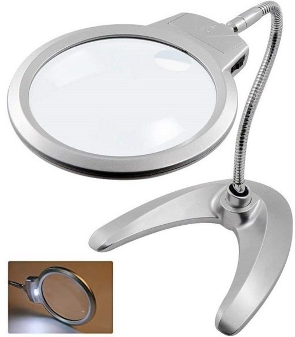 아이앤에이치 대형돋보기 각도조절 자바라 스탠드 독서 확대경 2X 5X, 1개