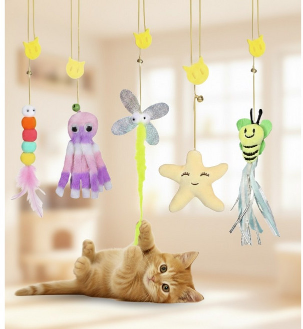 고양이 장난감 천장 부착형 모빌 5종 세트, 1개, 혼합