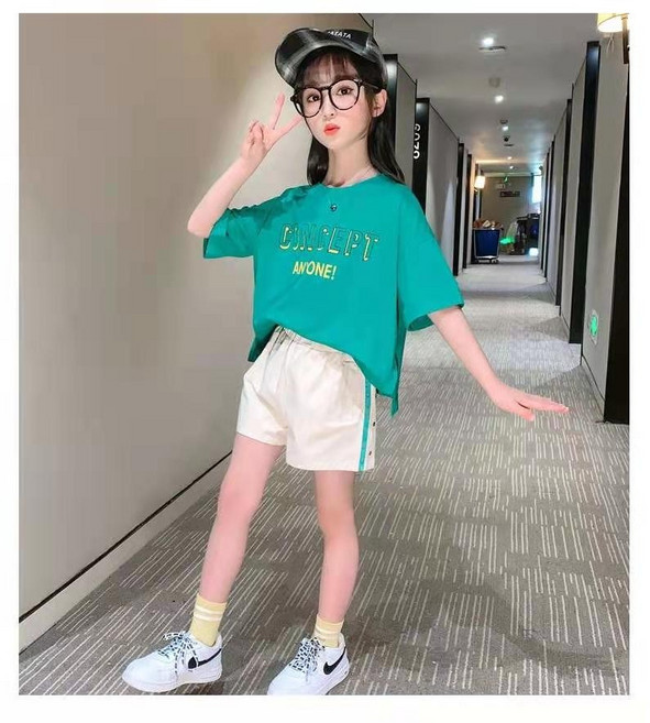 미니으니 여아 여름 녹색티 반바지 상하세트 [SW008]