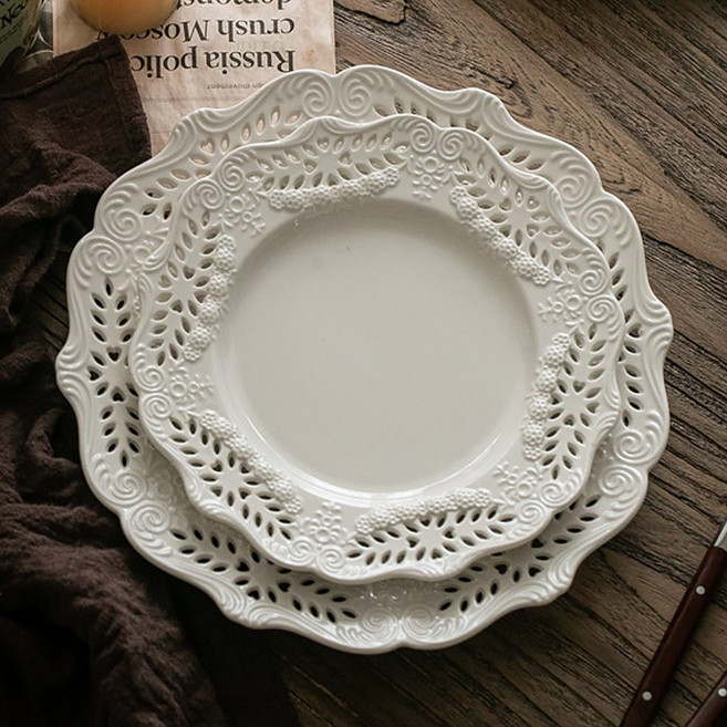 루비코코 화이트 펀칭 레이스 접시 2개입, white, 1세트