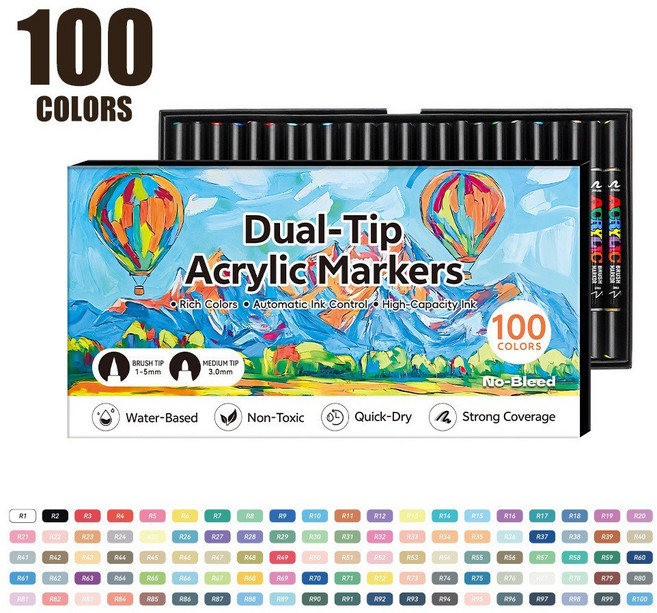 더블헤드 아크릴 마카펜 디자인 드로잉 애니메이션용, 1개, 100색