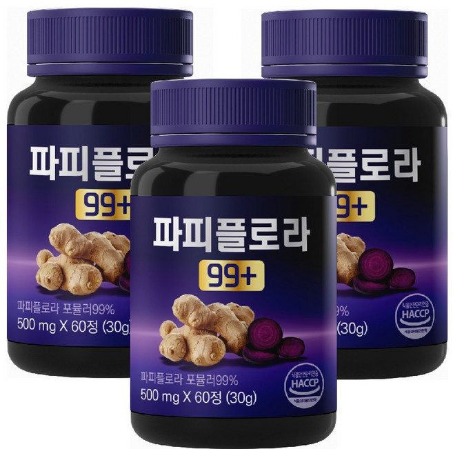 대용량 파피플로라 99+ 식약청 100% haccp 인증, 3개, 60정