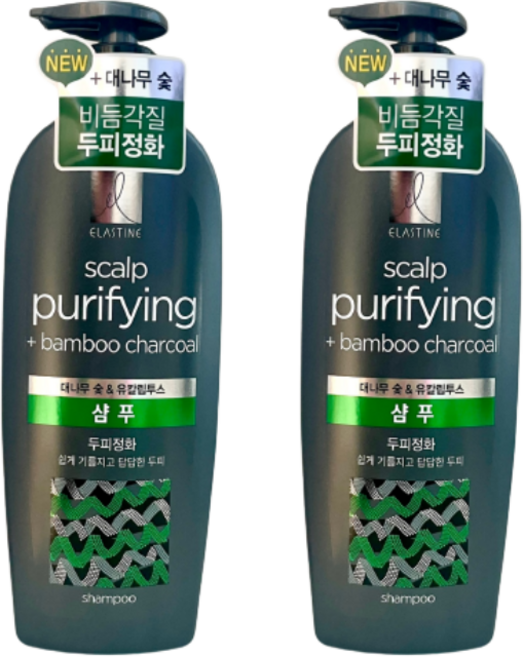 엘라스틴 대나무 숯 두피정화 샴푸, 680ml, 2개
