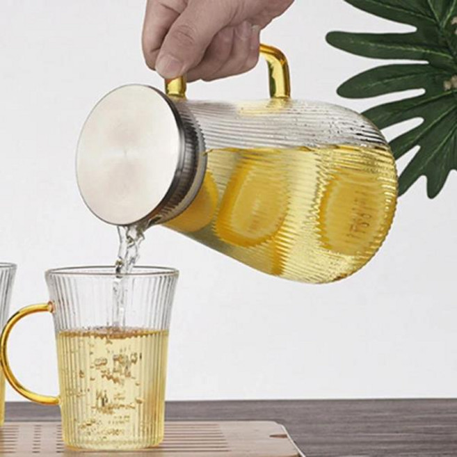 1400ml 일본 스타일 유리 티포트 꽃차 세트 푸에르 주전자 커피 편리한 사무실 물병, 02 1Pc Black Cup