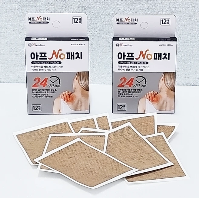 ( 크리에이션) 아프No패치 12개입 쥐오름 근육경련 뒷목 어깨 허리 다리 관절 손가락 손목 족저근막 무릎 발바닥 종아리 붙이는 패치 파스, 1개 - 쿠팡