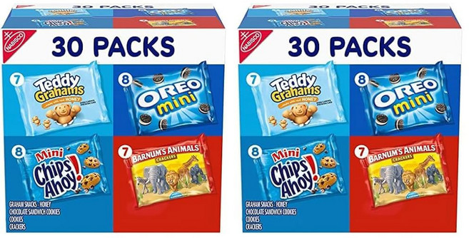 나비스코 팀이 좋아하는 버라이어티 팩 오레오 미니 칩스 어호이! 테디 그레이엄 허니 & 바넘의 동물 크래커 스낵 팩 30개, 30 Ounce (Pack of 2)
