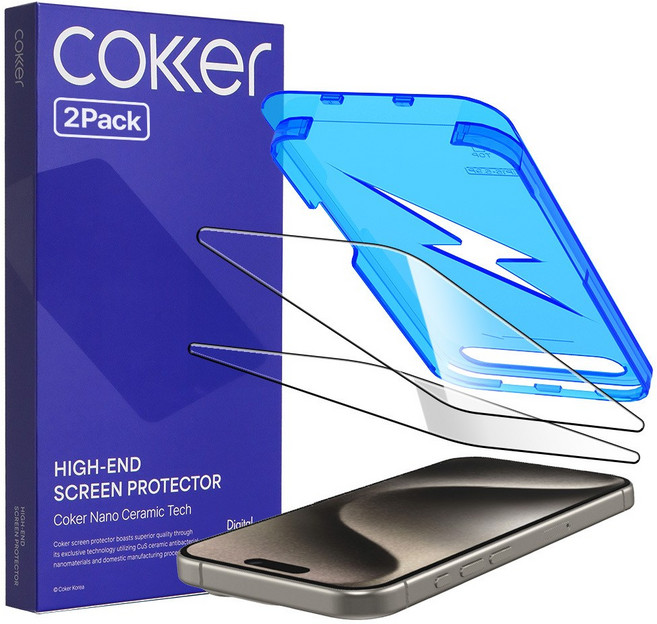 코커 압도적 터치감 아이폰 강화유리 액정 보호 필름 실크글라스 원터치, 2개