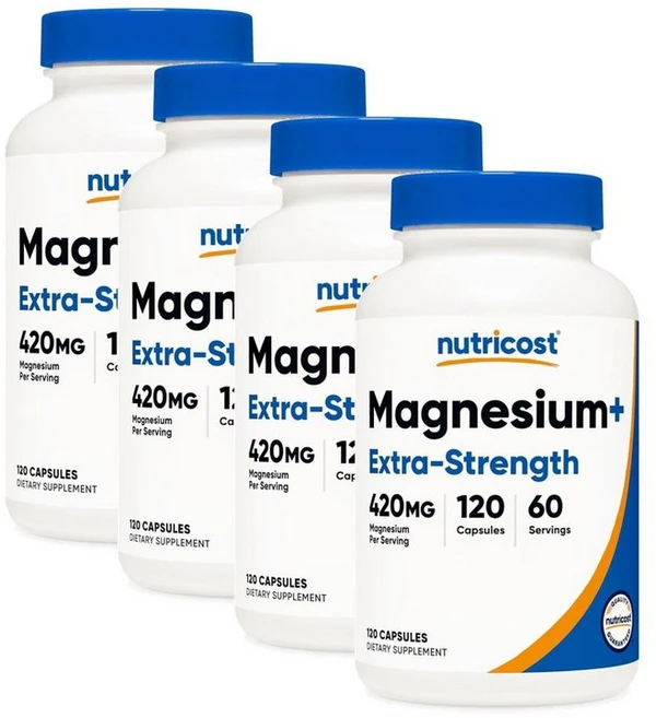 뉴트리코스트 마그네슘 플러스 420mg 엑스트라 스트랭스 Nutricost Magnesium Glycinate, 4개, 120정 - 쿠팡