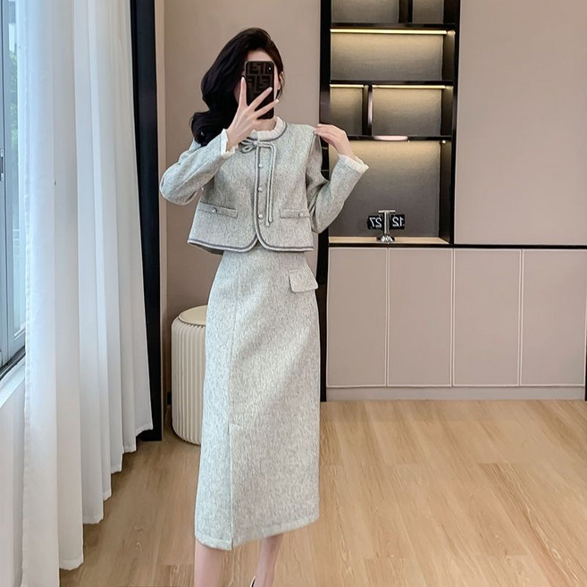 COSYEVNO 여성 세트 봄가을 숏자켓 스커트 슬림핏 하객원 투피스