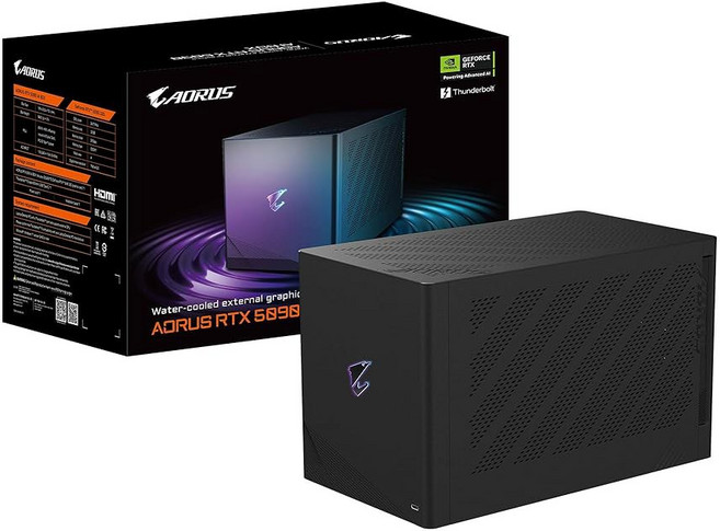 기가바이트 AORUS RTX 5090 AI 박스 그래픽 카드 워터포스 올인원 냉각 시스템 썬더볼트 5 USB-4 GV-N5090IXEB-32GD 비디오 카드