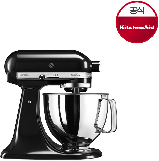 키친에이드 아티잔 4.8L 5쿼터 틸트헤드 스탠드믹서 오닉스블랙130(5KSM130WOB), 오닉스 블랙 (5KSM130WOB)