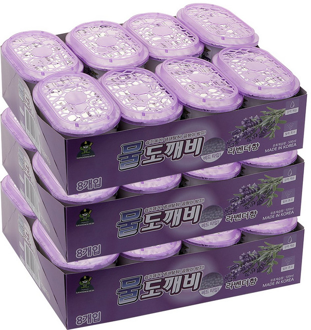 산도깨비 물도깨비 8개입 X 3팩 라벤더향 물먹는하마 습기제거제 제습제 탈취제, 3세트, 4L