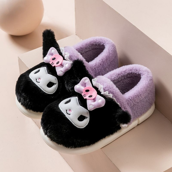 Hello Kitty 毛絨保暖室內拖鞋, 紫色庫洛米包跟,38/39
