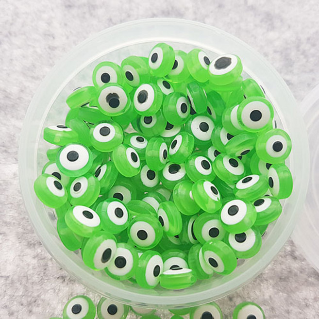 슬라임 토핑 파츠 (T-72) 8mm 원형 납작 눈알 연두 (약 40g/약 170개)