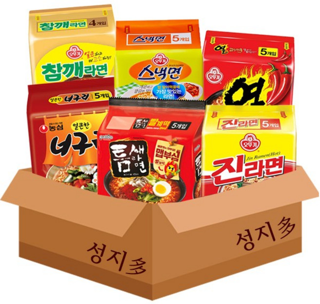 [성지다] 라면멀티팩 6개조합세트/진라면[매]+너구리+스낵면+열라면+참깨라면+틈새라면/무/배, 6개