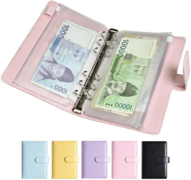 아트박스/젠나나 [속지포함]현금바인더 생활비줄이기 a6 6공 다이어리, 퍼플바인더+지퍼백5P