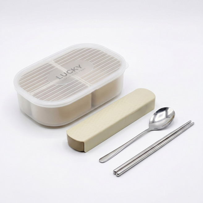 직장인 다이어트 식단 전자레인지용 안심 PP 칸막이 도시락통 950ml, 1개, 스플릿 도시락 + 휴대용 식기