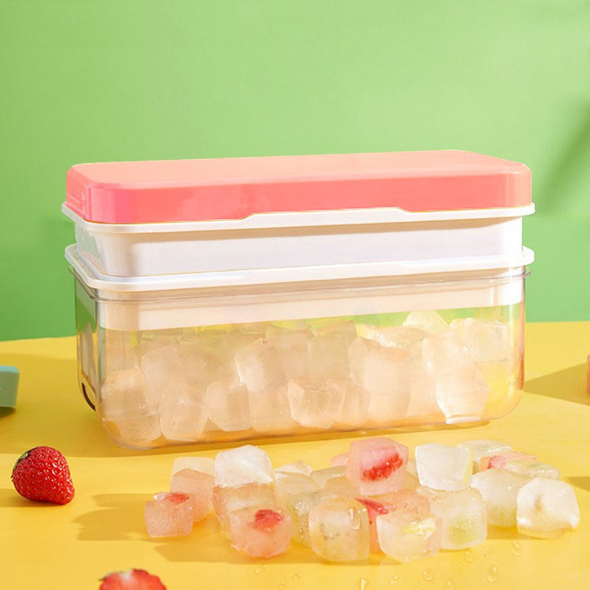 꽁쏘 푸쉬 얼음 트레이 보관통 64구 스쿱 세트, 핑크, 1개