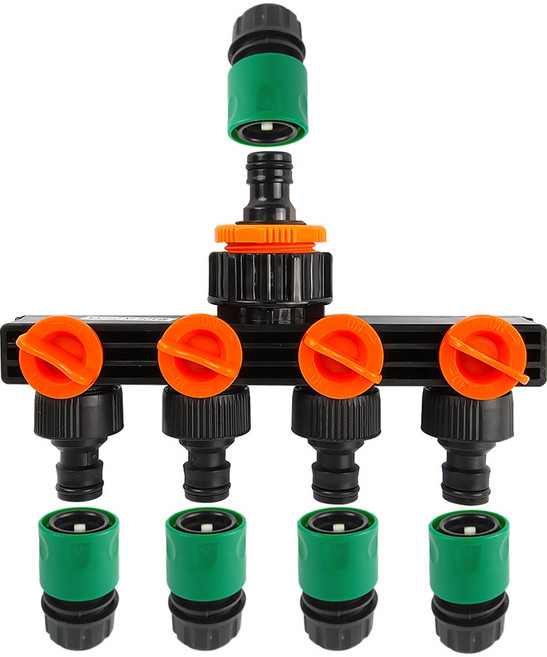 수도분배기4구 세트 물 호스 연결 부속, 혼합색상, 1세트