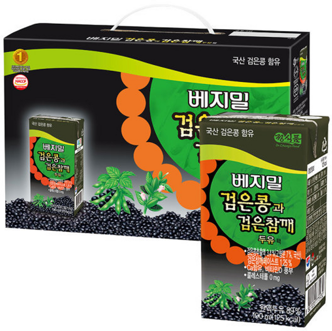 베지밀 검은콩과 검은참깨 두유, 190ml, 24개