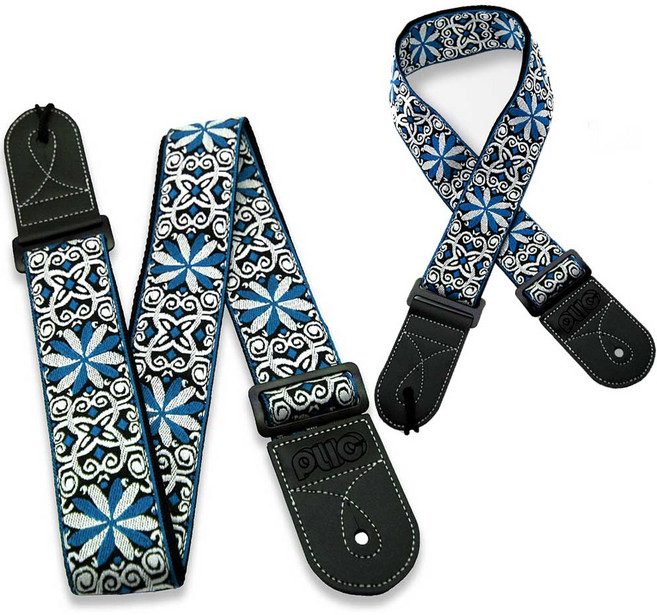 PLIC 꽃자수 기타스트랩 JCW205B (블루) 기타 멜빵 통기타 일렉 베이스 어깨끈, 1개