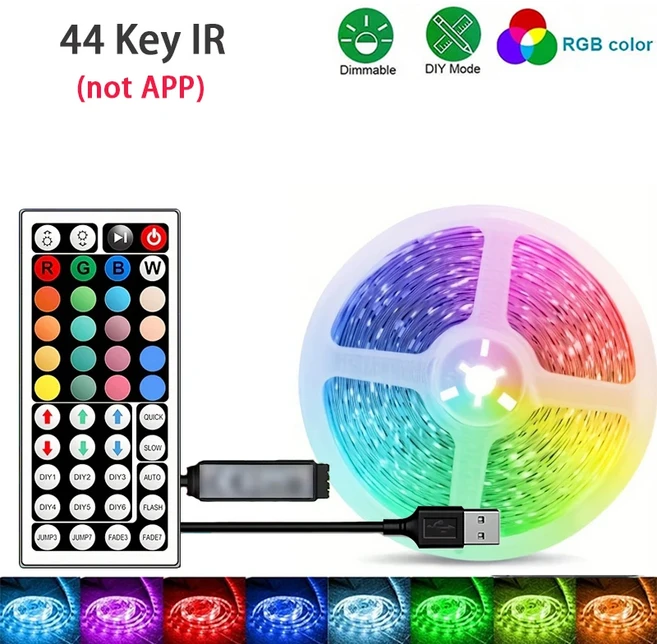 1M-40M RGB LED 스트립 조명 음악 동기화 USB 5V 리모컨 리본 유연한 램프 방 파티 책상 침실 장식용, 03 발광 Color4, 09 4 메터