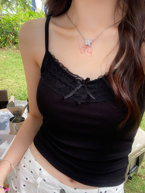 요아해아네 골지 레이스 크롭 나시티