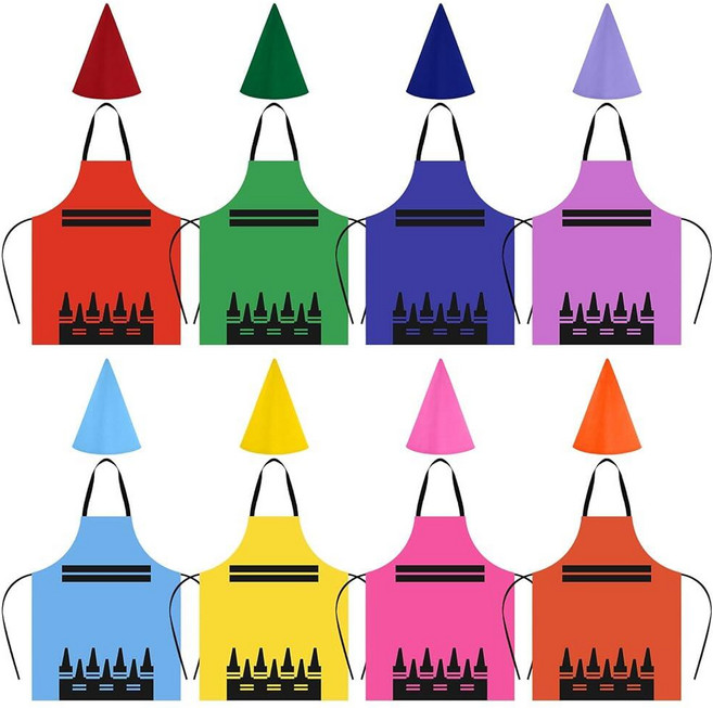 Pistha 8 키트 크레용 앞치마 난쟁이 콘 모자 성인 남성 여성 그룹 할로윈 코스튬 재미있는 드레스 의상 액서리 멀티컬러. 단일 사이즈 [호환]