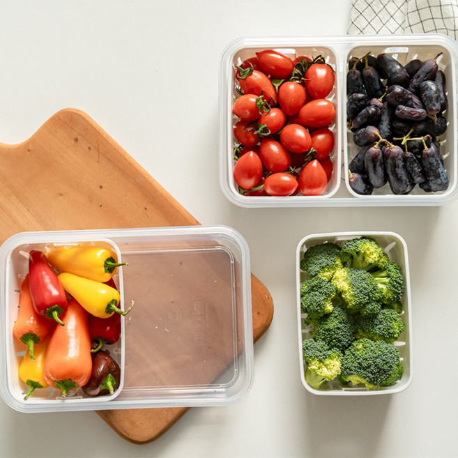 나누담 물빠짐 반반 멀티 채반 밀폐용기, 2개, 1.5L