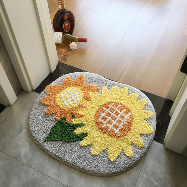 cade konty 반원 현관 발매트 욕실 입구 싱크대 미끄럼방지 부엌 발판 다용도 화장실매트, 그레이해바라기