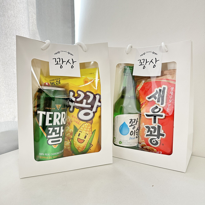 돌잔치 꽝상 스티커 포장키트 (쇼핑백+스티커3장), 1개, 참이슬용 꽝스티커, 새우깡 꽝스티커