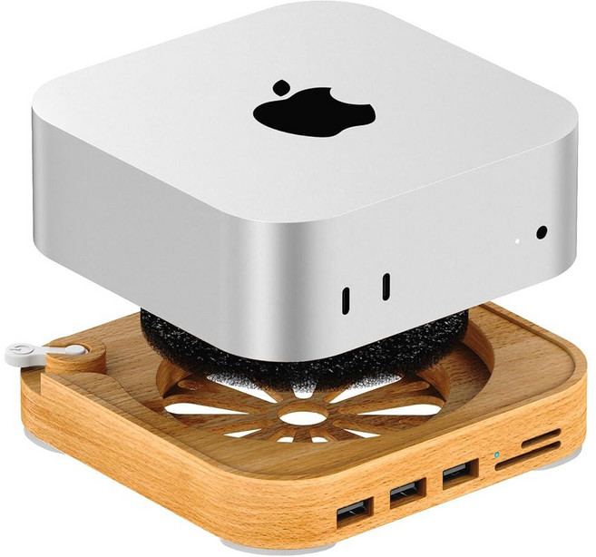 AODUKE 목재 맥 미니 M4 프로 더스트 도크 스탠드 맥미니 2024 HUB 도킹 스테이션 USB2.0 TF3.0/SD3.0 카드 리더기 3개 및 외부 전원 스위치 맥, AODUKE 목재 맥 미니 M4 프로 더스트 도크 스탠
