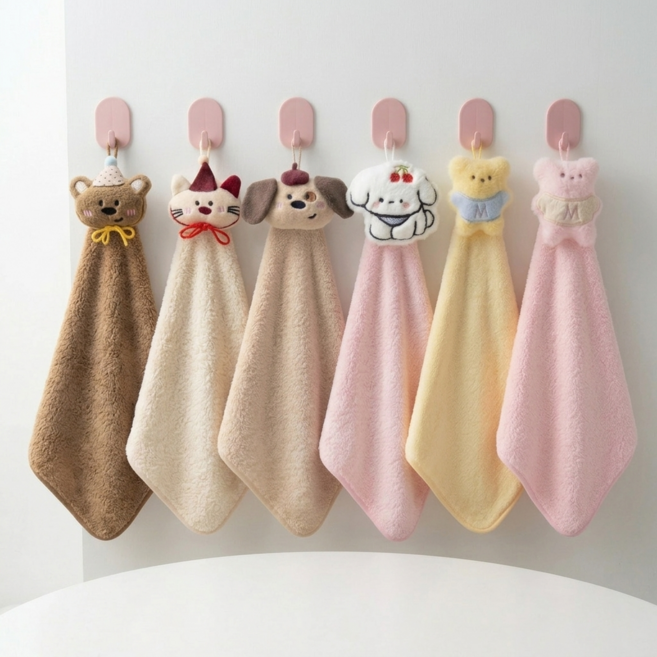 행복한쇼핑몰 부드러운 프리미엄 극세사 걸이형 인형 핸드 타올, 사과 강아지, 1개