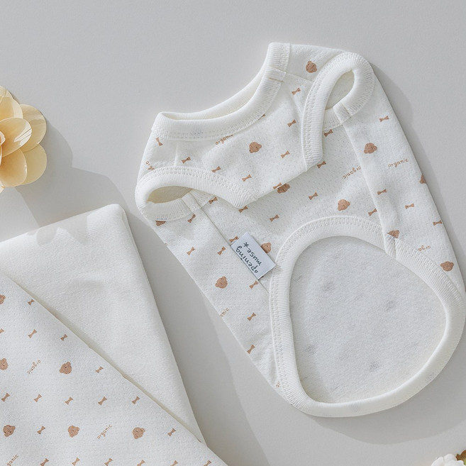 오프닝뮤즈 아기곰 슬리브리스 오가닉 국산 강아지옷 강아지 실내복, 1개, 화이트