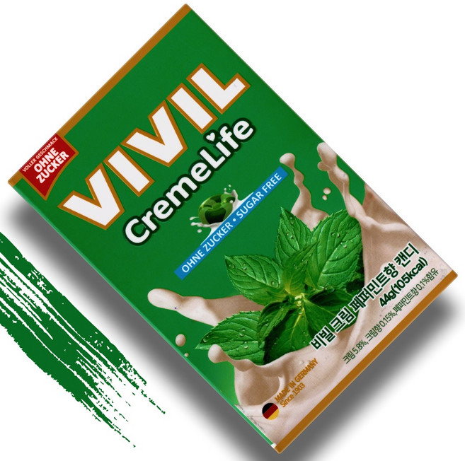 VIVIL 비빌캔디 크림 페퍼민트 독일 무설탕 캔디 부드러운 민트맛, 44g, 1개