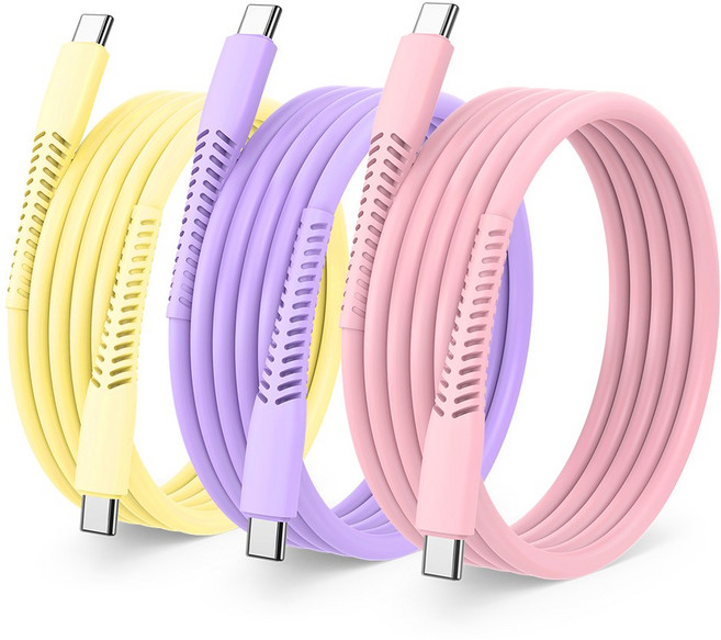 루미아코어 단선방지 PD 60W C to C 초고속충전 케이블 3개입, 혼합색, 1세트, 2m