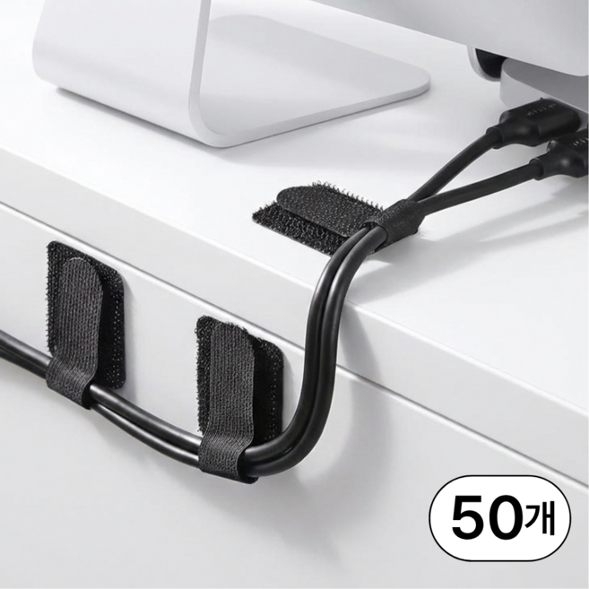 선정리 벨크로 부착식 케이블 정리, 블랙, 50개