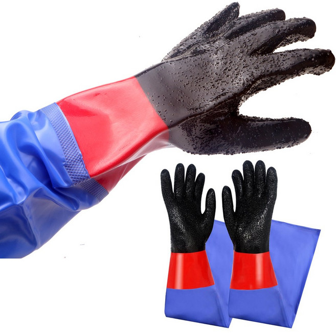 도트 PVC 장갑 65cm 긴 팔 토시형 공업용 고무장갑 까만손 미끄럼 방지 방유 방수 검정색 코팅 1조, 1개, 블랙
