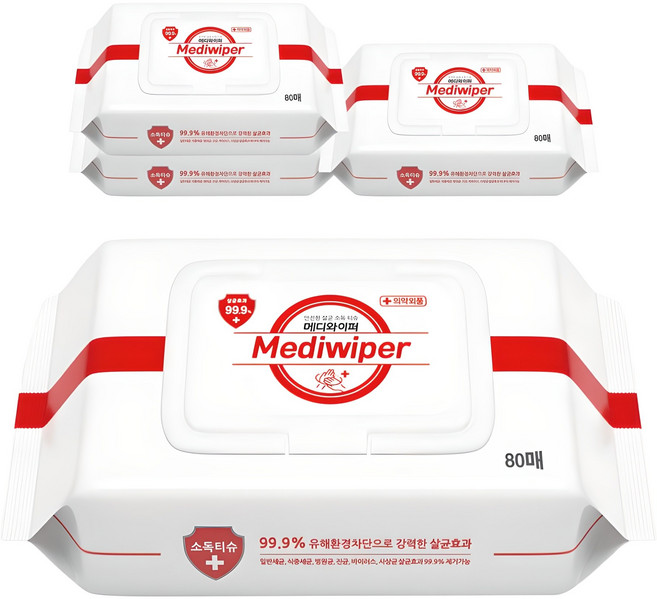 메디와이퍼 손소독 물티슈 캡형, 80매, 4개