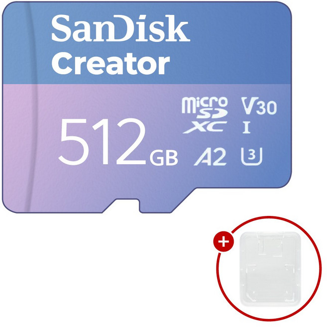 샌디스크 크리에이터 마이크로SD카드 CREATOR microSD CARD SDSQXA + SD카드 케이스, 1개, 512GB